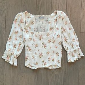 Reformation Tops | Reformation Floral Print Square Neckline Crop Top Size 4
